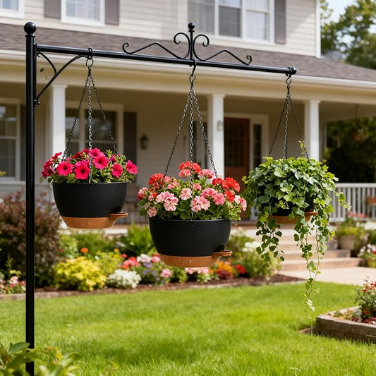 Set of 3-10 Inch Self Watering Hanging Planters for Indoor Outdoor，Hanging Plant Pots with Drainage & Removable Tray, Hanging Pots Holder for Ivy, Pothos, Ferns, Balcony & Patio, Black with Brown