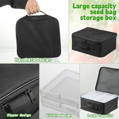 24 Slot Seed Storage Organizer Box with Dual Zipper Bag, Garden Seed Organize Sealed Bags and 160 Pcs Label Stickers Saving Container Keeper Set for Garden Vegetable Flower Plants