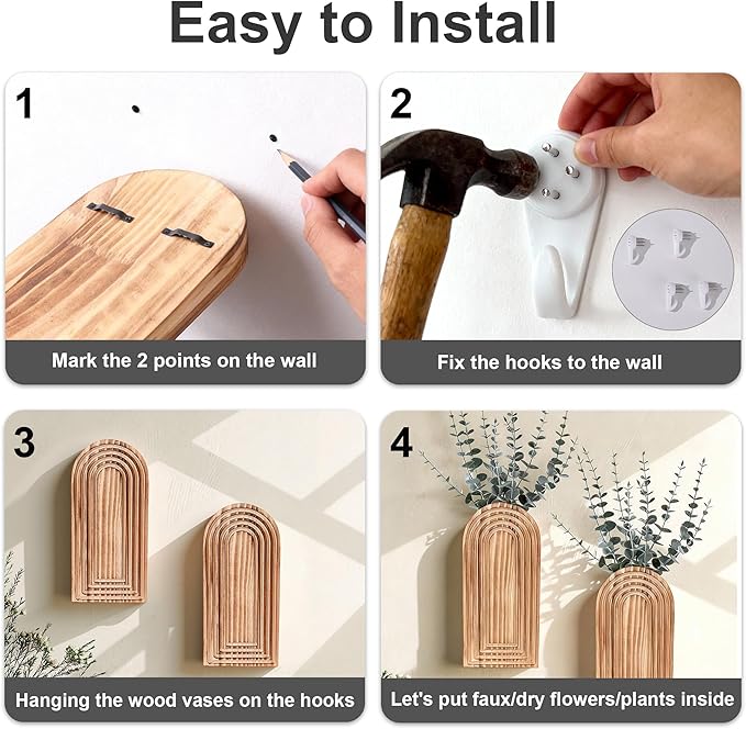 DREAMLOOM 2 Pack Wooden Wall Vases with Eucalyptus Artificial Plants, Wall Hanging Planters Boho Modern Farmhouse Indoor for Narrow Spaces Entryway Bathroom Home Office Decoration, Black