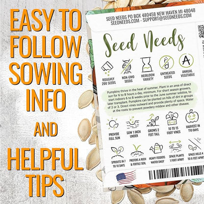 Seed Needs Connecticut Field Pumpkin Seeds for Planting | 1 Ounce Cucurbita Pepo Heirloom Vegetable Seeds Non GMO | American Field Favorite Carving Pumpkin | Bulk