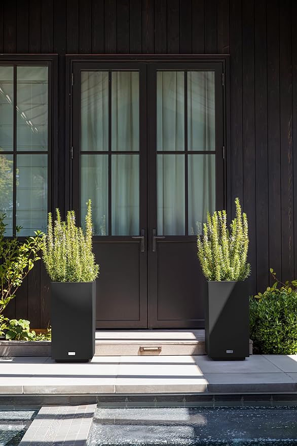 Veradek Block Series Pedestal Planter - Tall Planter for Indoor or Outdoor Front Porch | All-Weather Use with Removable Insert Bucket | Modern Décor for Flowers, Tall Trees, Faux Plants