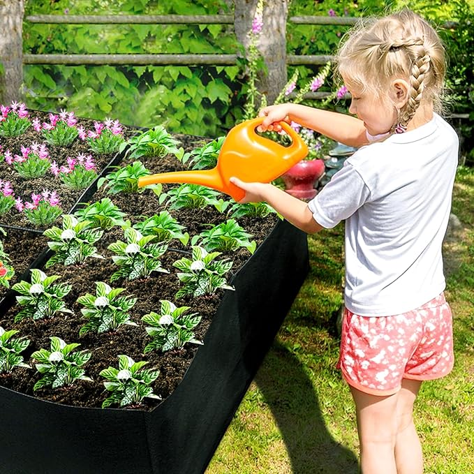 128 Gallon Garden Grow Bags, 6x3x1Ft Fabric Raised Garden Bed, Rectangular Grow Bags for Growing Vegetables Potatoes Flowers Planting Container (8Grids)