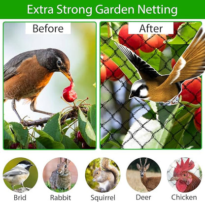 Bird Netting 25x50 ft,1" Mesh Garden Netting Pest Barrier for Plants, Fruit Trees, Vegetables, Extra Strong Woven Mesh Poultry Net for Chicken Run, Animal Fencing Against Birds, Deer, Poultry