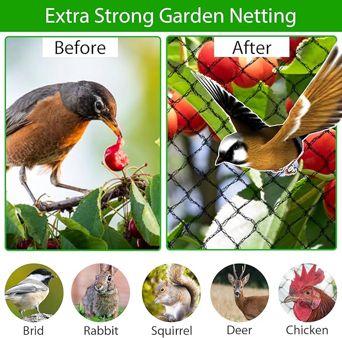 Bird Netting 25x100ft,1" Mesh Garden Netting Pest Barrier for Plants, Fruit Trees, Vegetables, Extra Strong Woven Mesh Poultry Net for Chicken Run, Animal Fencing Against Bird, Deer,Poultry