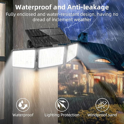 2500LM Solar Lights Outdoor with Motion Sensor,3 Head 270° Wide Angle Street Area Lights,IP65 Waterproof Security Lighting with 3 Modes(Remote,4 Pcs)