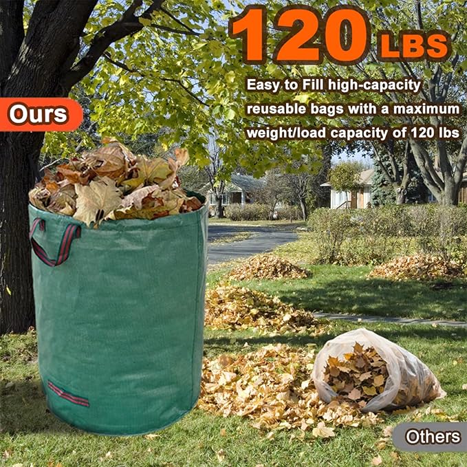 Reusable Yard Waste Bags, 3 Pack 72 Gallon Lawn and Leaf Garden Bags, Heavy Duty Garden Bags with Reinforced Carry Handles, Camping Yard Recycling Bag For Leaves, Lawn Debris & Grass Clippings