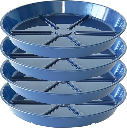 Plant Saucer Pot Tray 14 inch, 4 Packs Flower Planter Saucers and Drip Trays, Heavy Duty Round Plastic Flower Plant Dish Pant Plate to Catch Water for Indoor & Outdoor, Blue