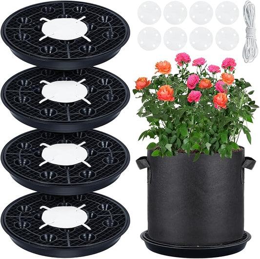 4 Pack 16.5'' Self-Watering Fabric Pot Base - Auto-Irrigation System Plant Saucer for 10 Gallon Fabric Pot, Auto Watering Plant Water Tray Self Watering System for Indoor Greenhouse Grow Tent Garden