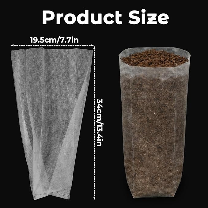 Augshy 100pcs Breathable Nursery Grow Bags, 7.5x13.5 Inches Non-Woven Fabric Plant Bags Grow Pots for Seedlings Vegetables Gardening Enthusiasts