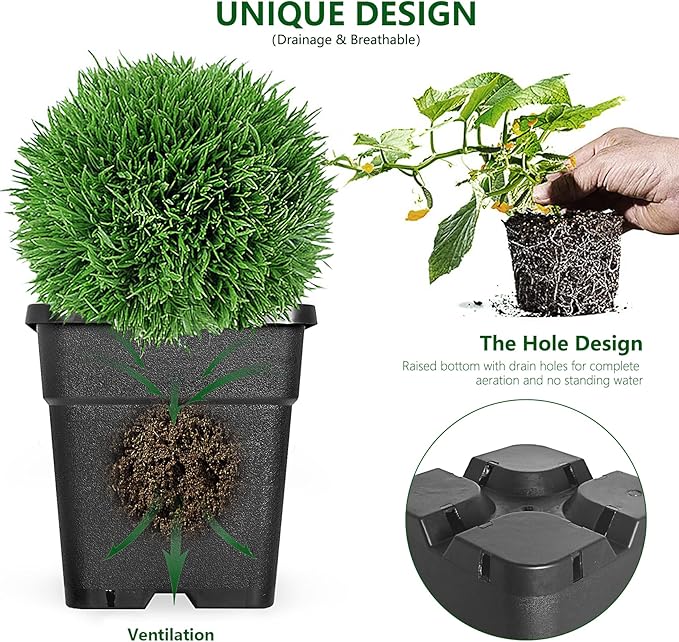 10-Pack 5 Gallon Square Planter Nursery Pots, Flower Plant Container Injection Molded Plastic Nursery Pots Gardening Pots for Indoor Outdoor Vegetables, Succulents, Black