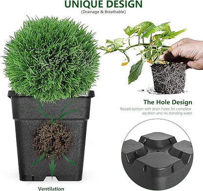 10-Pack 5 Gallon Square Planter Nursery Pots, Flower Plant Container Injection Molded Plastic Nursery Pots Gardening Pots for Indoor Outdoor Vegetables, Succulents, Black