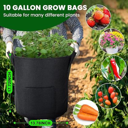4 Pcs Upgraded Potato Grow Bags 10 Gallon with Harvest Window Visible Window Planting Bags Gardening Pots Thickened Nonwoven Planter for Growing Potato Tomato Vegetable (Black,Gray)