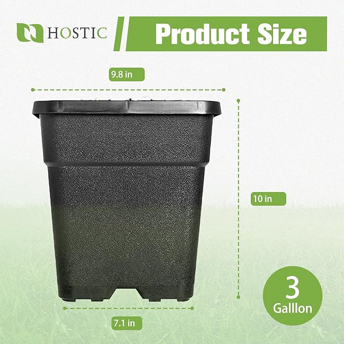 HOSTIC 3 Gallon Square Nursery Pots Flexible Plastic Pots for Plants Gallon Pot with Drainage Holes 10 Pcs