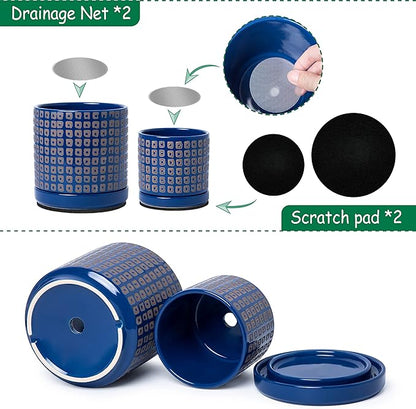 D'vine Dev Set of 2 Ceramic Planter Pots with Drainage Hole and Saucer, 4.5 Inch 6 Inch Plant Pots for Indoor Houseplants, Blue, 99-A-6