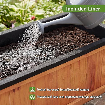 Giantex Outdoor Raised Garden Bed, 28” x 10” x 10” Pine Wood Planter Box with 3 Drainage Holes, Removable Bottom & Bed Liner, Rectangular Flower Container for Vegetables, Herbs, Indoor & Outdoor