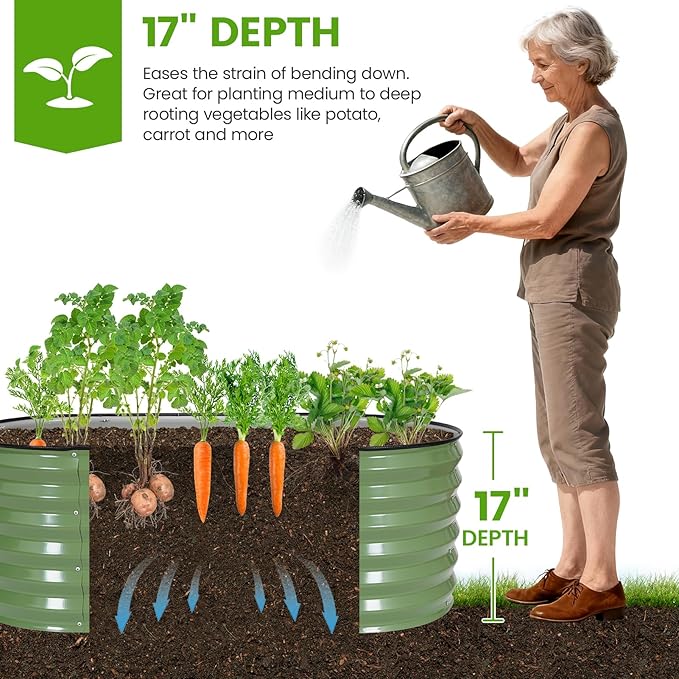 G GOOD GAIN Raised Garden Beds - 8x2x1.4ft Galvanized Planter Boxes Kit with Protective Tape & Gloves & Tools | Oval Metal Outdoor Raised Bed for Gardening Vegetables, Fruits, Flowers, Herbs, Oliver