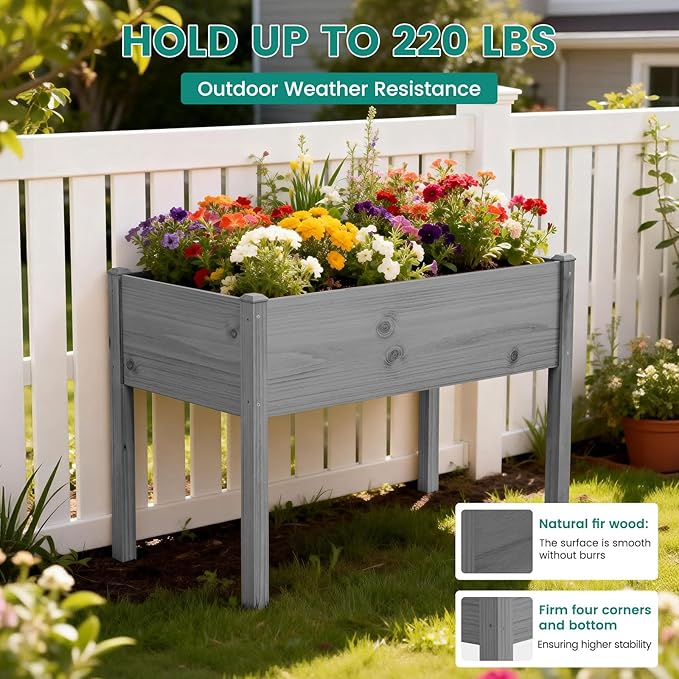 DoCred Raised Garden Bed, 45.7" x 22.8" x 31.5" Large Elevated Wooden Horticulture Planter Box with Wood Legs Standing Growing Bed Planter for Gardening, Balcony, Backyard, Patio
