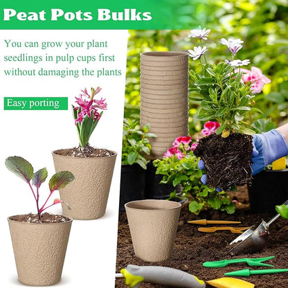 Lallisa 100 Pcs Peat Pots for Seedling 4 Inch Germination Nursery Pots for Plants Seed Starter Pots Planting Pot for Seeds of Vegetables Fruits Flowers Kitchen Garden Supplies