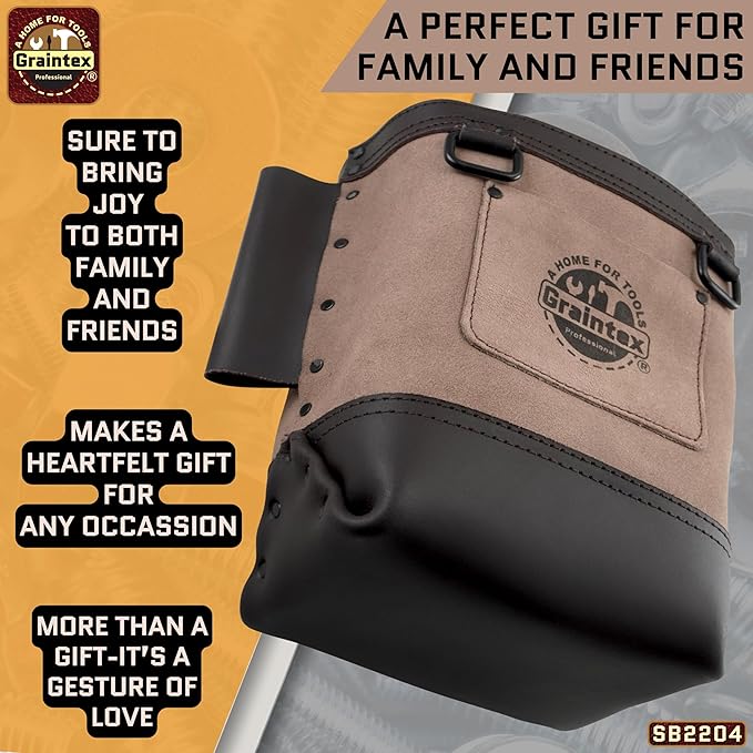 Graintex Nut & Bolt Bag, Beige Color Premium Quality Suede Leather Tool Bag, Tool Belt for Ironworker Tools, Bull Pin Loops, Ideal for Heavy-Duty Use, Bolt Bags for Construction Professionals - SB2204