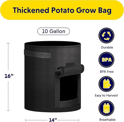 iPower 5-Pack 10-Gallon Potato Grow Bags Planter Pots with Handle, Access Flap and Visual Window, Easy to Harvest, Thickened Non-Woven Aeration Fabric Container for Tomato, Carrot, Fruits, Vegetables