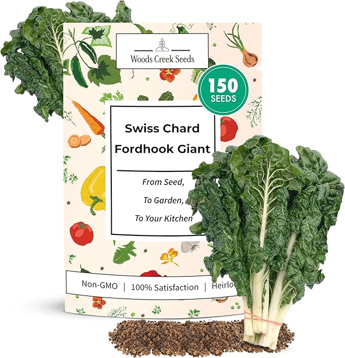 Fordhook Giant Swiss Chard Seeds – Heirloom Non-GMO Swiss Chard Seeds for Planting Outdoors & Containers, Large Green Leaf Chard | Woods Creek Seeds