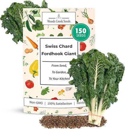 Fordhook Giant Swiss Chard Seeds – Heirloom Non-GMO Swiss Chard Seeds for Planting Outdoors & Containers, Large Green Leaf Chard | Woods Creek Seeds