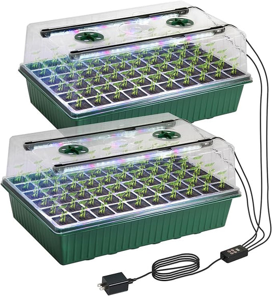 TONYFUL Seed Starter Tray with Grow Light, 120-Cell Seed Starter Kit with 4.07” Humidity Dome, Indoor Seedling Starter Tray, Seed Starting Tray for Plant Germination, Seeds Growing