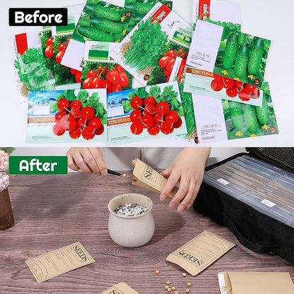 27 Slots Seed Storage Organizer Box, Garden Seed Packet Organize with 90 Pcs Seed Envelopes & Label Stickers, Gardening Seed Keeper Set for Flower Vegetable Plants Garden