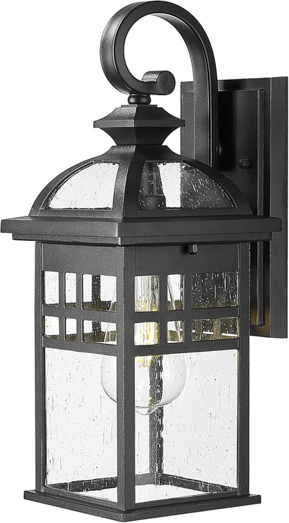 Emliviar Farmhouse 15 Inch Outdoor Wall Sconce, 1-Light Outdoor House Lights with Seeded Glass, Black Finish, DE281B BK