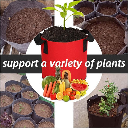 Grow Bags,Growing Pot Bags Garden Grow Bag Indoor Outdoor Fabric Aeration Plant Pot Container Flower Vegetable Pouch (Red,1 Gallon)