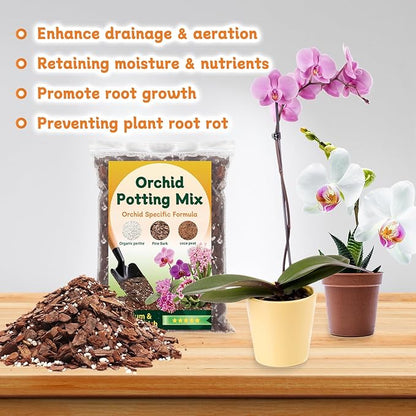 Orchid Potting Mix,Premium Orchid Bark Potting Mix for Repotting Blend with Pine Bark,Perlite,Coco Peat, Natural Ingredients for Indoor Potted Plant, Well Drainage and Ventilation 1QT