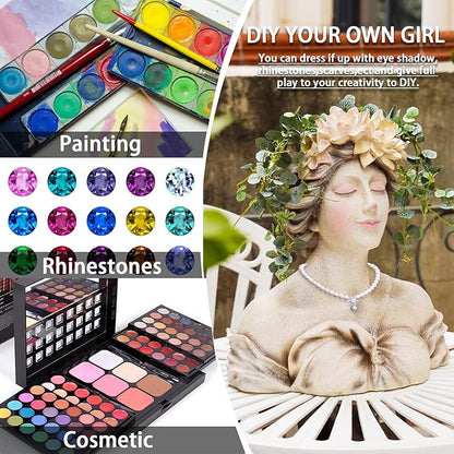 Head Planter Face Flower Pot - Lily Pond Goddess Planter 9 Inch Garden Resin Face Planter with Drainage Hole Plants Pot for Indoor and Outdoor Plant Closed Eyes 15 * 9 * 16 Inch