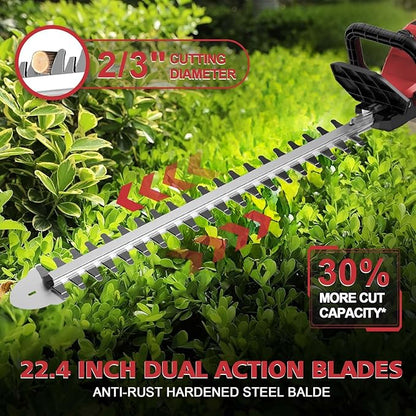 Hedge Trimmer Cordless Compatible with Milwaukee M18 Battery, 22-Inch Battery Hedge Trimmer, Brushless Bush Trimmer, 2/3'' Cutting Capacity, Lightweight & Rotatable Handle(No Battery)