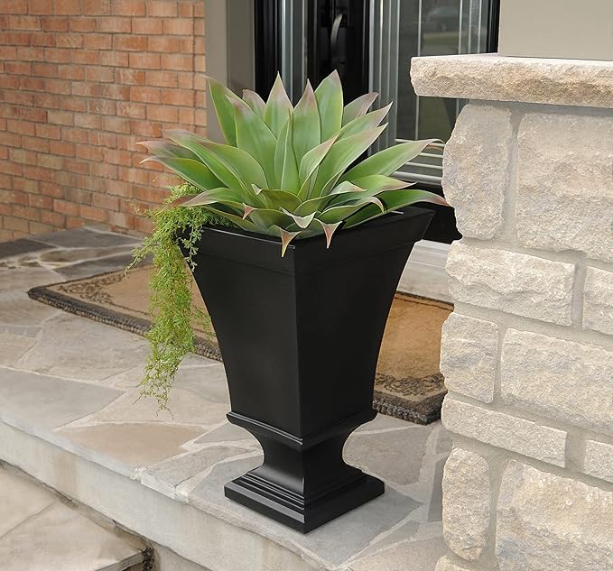 Mayne Vienna 25in Tall Urn Planter - Black - 16in L x 16in W x 25in H - with 3 Gallon Built-in Water Reservoir (5892-B)
