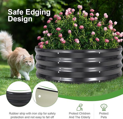 Galvanized Raised Garden Bed- 2Pcs Metal Planter Boxes Outdoor | 12" Tall 36" Round Steel Raised Bed Kit & Fire Pit Ring for Gardening with Protective Tape for Vegetables, Flower (Grey)