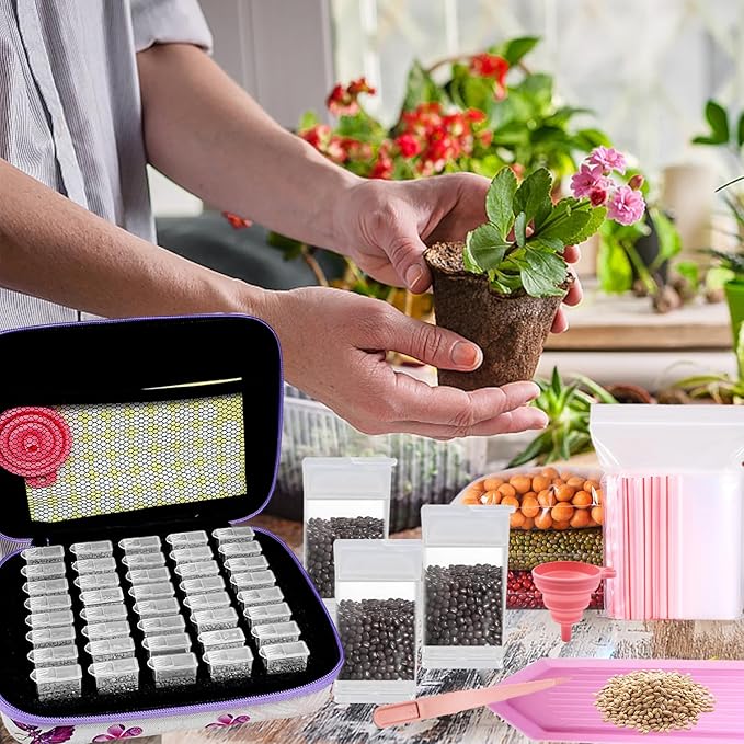 40 Slots Seed Storage Organizer, Seed Organizer with 40 Label Stickers, 20 Clear Storage Bags, Seed Storage Container for Flower Vegetable Plants Garden Seeds Saving (40 Slots)