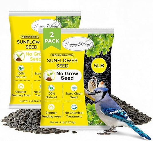 Happy Wings Black Oil Sunflower Seeds for Wild Birds 5 lbs- Combo Pack of 2 I No Grow Seed I High-Energy Bird Food Ideal for Finches, Sparrows, and More I All Year-Round Feeding.