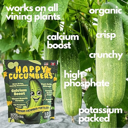 Happy Cucumber Fertilizer by Happy Nutrients Organic Premium Fertilizer for Cucumbers, Zucchini, Pumpkins, Squash & Melons – Fast-Acting, Nutrient-Rich Cucumber Plant Food for High Yields – 12 oz