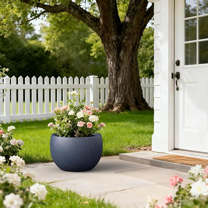 Kante 19.9" Dia Round Concrete Planter, Outdoor/Indoor Large Bowl Plant Pots with Drainage Hole and Rubber Plug for Garden Patio Balcony Home, Charcoal