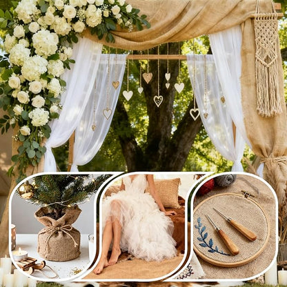 Burlap Fabrics Roll Natural Jute Burlap Garden Tree Wrap Outdoor Weed Barrier DIY Fall Halloween Craft Winter Frost Plant Landscape Blankets Cloth for Plant Gardening Shrubs (40in*48ft)