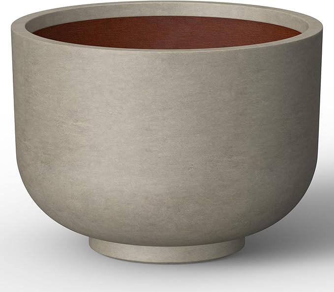 Kante 17.7 Inch Dia Concrete Bowl Planter, Large Tapered Bottom Plant Pot with Drainage, Smooth Weathered Concrete Finish with Painted Interior, Ideal for Porch, Home, Garden, Patio
