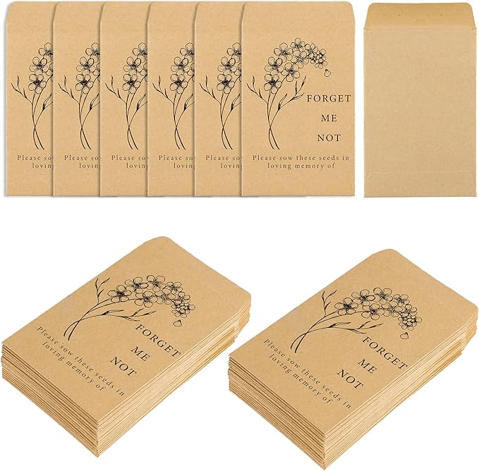 Whaline 200 Pack Seed Packets Forget Me Not Prints Kraft Envelopes Rustic Small Flower Seeds Storage Self-Adhesive Packets for Garden Office Supplies, 3.5 x 2.4 Inch