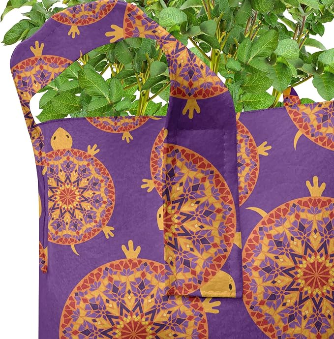 Lunarable Mandala Turtle Grow Bags 5-Pack, Shell Moroccan Style, Heavyduty Fabric Pots with Handles for Plants, Purple Red