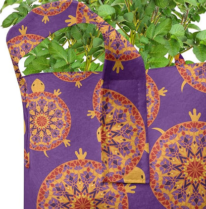 Lunarable Mandala Turtle Grow Bags 5-Pack, Shell Moroccan Style, Heavyduty Fabric Pots with Handles for Plants, Purple Red