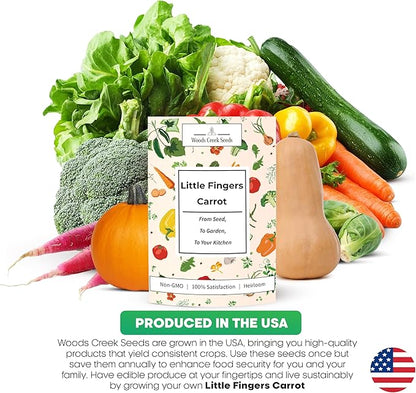 Little Finger Carrot Seeds for Planting – Heirloom, Non-GMO Baby Carrot Seeds, Small Sweet Carrots for Home Gardens & Containers | Woods Creek Seeds