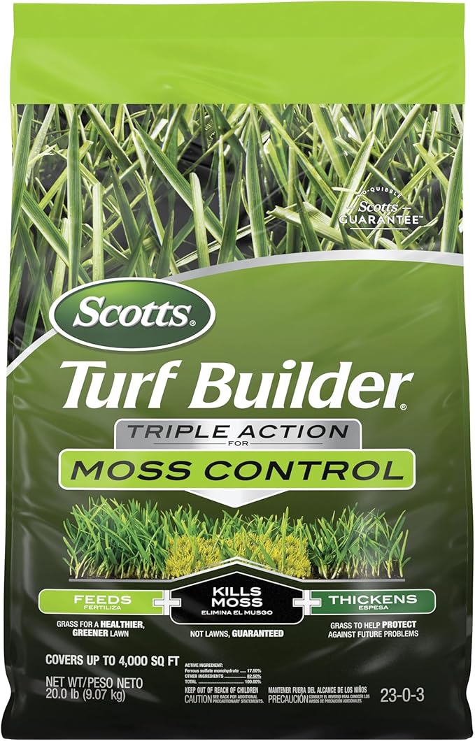 Scotts Turf Builder Triple Action for Moss Control, Moss Killer and Lawn Fertilizer, Covers Up to 4,000 sq. ft., 20 lbs.