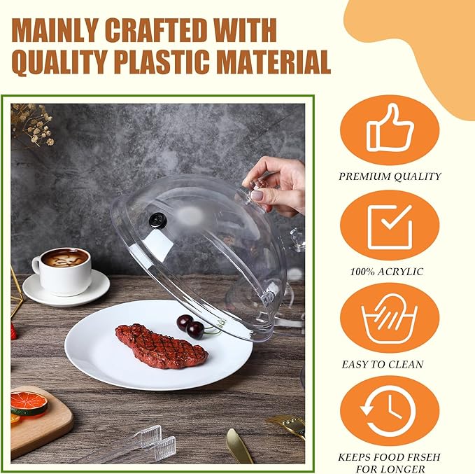 Baderke 3 Pcs Smoking Cloche Dome Cover 6 8 10 Inch Transparent Cocktail Smoker Clear Dome for Gun Smoke Infuser Acrylic Cocktail Lid Accessory for Smoker Infusion Food Drink Plates Bowls and Glass