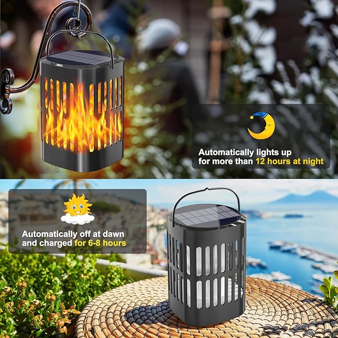 Solar Lanterns Outdoor Waterproof, Flickering Flames Outdoor Solar Lights Hanging Lanterns Decoration Lighting for Table, Garden, Patio, Tree, Yard, Driveway (2 Pack)
