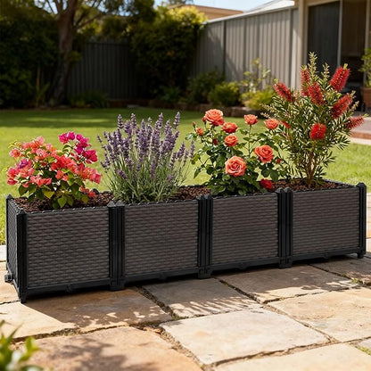 Large Raised Planter Box Outdoor Self Watering 62.9"x15.7"x14.2" , Deep Raised Garden Bed - Elevated Garden Box with Drainage Plug, Rectangular Garden Planter Perfect for Patio Balcony Deck