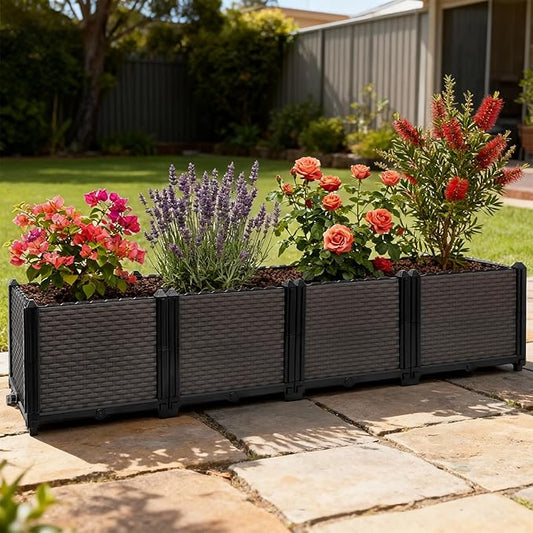 Large Raised Planter Box Outdoor Self Watering 62.9"x15.7"x14.2" , Deep Raised Garden Bed - Elevated Garden Box with Drainage Plug, Rectangular Garden Planter Perfect for Patio Balcony Deck